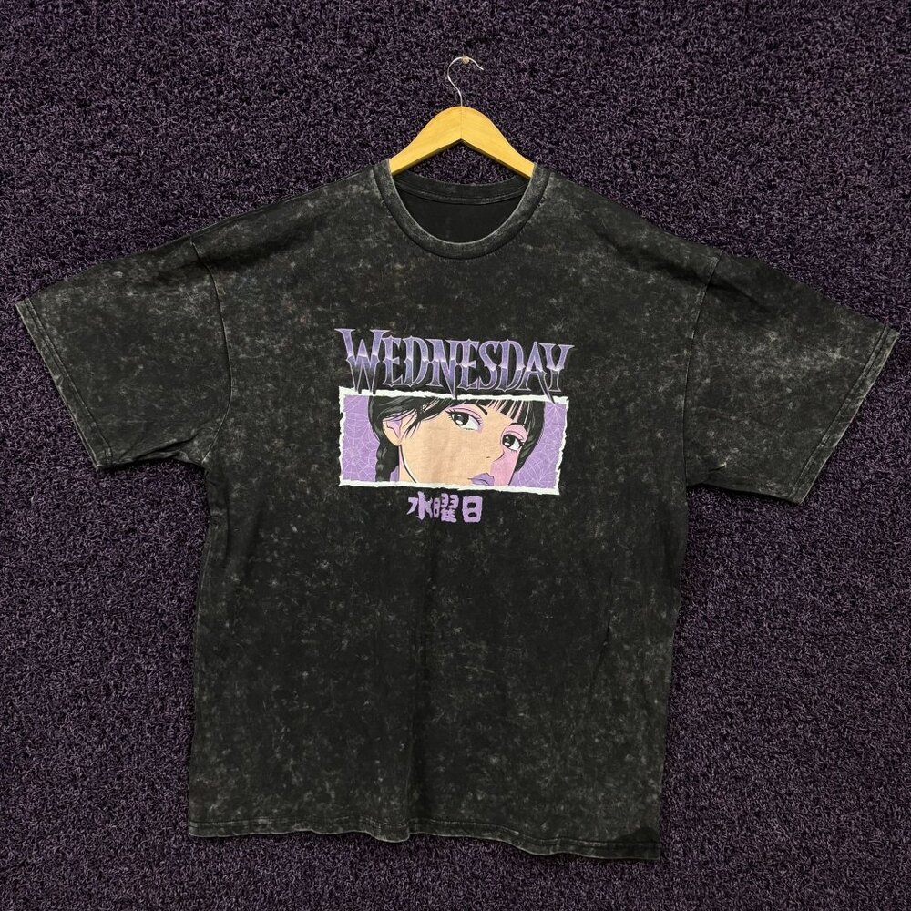 Jenna Ortega's Wednesday Anime Style Mineral Wash T-Shirt Size 2XL